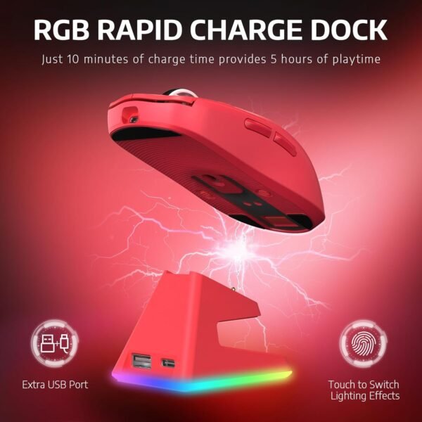 Mouse para jogos ATTACK SHARK X6 49g Superlight sem fio com base de carregamento RGB magnético, mouse ultraleve PixArt PAW3395, 26000DPI, mouse sem fio/com fio BT/2.4G, bateria de 200 horas para - Image 3