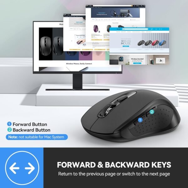 TECKNET Mouse Bluetooth, mouse sem fio 4000DPI Bluetooth para laptop 2 em 1 (BT 5.0/3.0 + 2,4 Ghz), mouse portátil para PC sem fio com receptor USB para Mac, compatível com MacBook Chromebook - Image 7