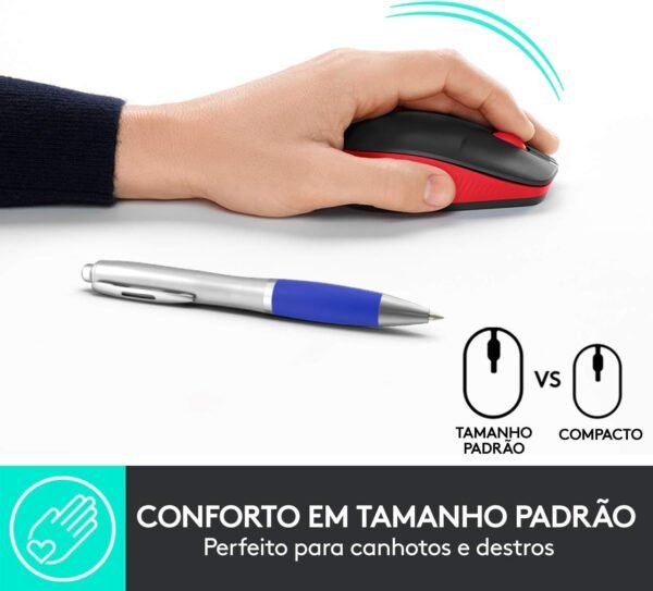 Mouse sem fio Logitech M190 com Design Ambidestro de Tamanho Padrão, Conexão USB e Pilha Inclusa - Vermelho - Image 2
