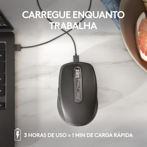 Mouse sem fio Logitech MX Anywhere 3S Compacto, Rolagem rápida, Uso em Qualquer Superfície, Clique Silencioso, Botões programáveis, Recarregável, Conexão Bluetooth - Grafite - Image 8