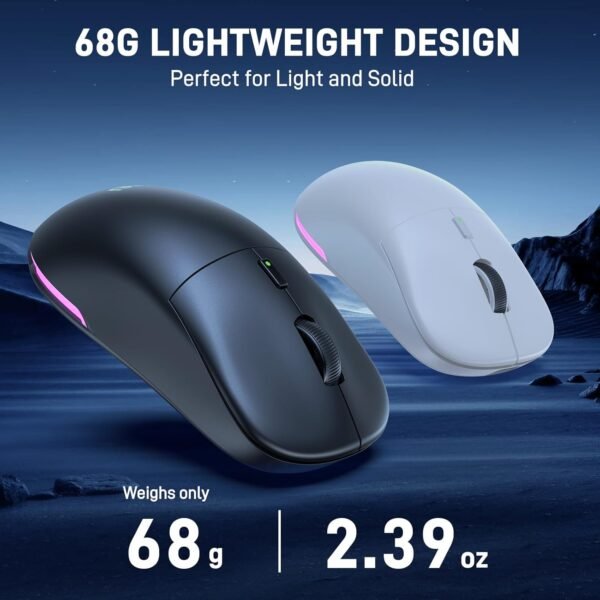 UHURU Mouse para jogos sem fio, 26000 DPI, mouse para jogos com retroiluminação RGB, 70 horas de vida útil da bateria, 2,4 GHz e com fio, 6 botões, adequado para PC/Mac - preto - Image 4