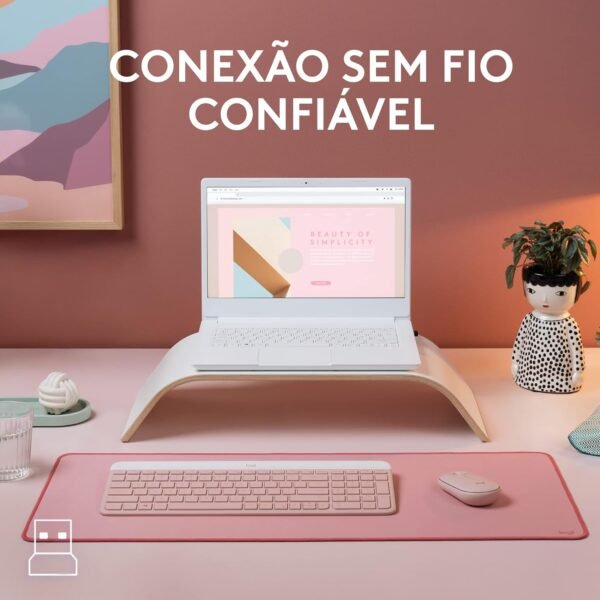 Combo Teclado e Mouse sem fio Logitech MK470 com Design Slim, Digitação e Clique Silencioso, Mouse Ambidestro, Conexão USB e Pilhas Inclusas - Rosa - Image 4