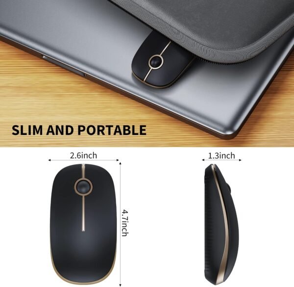 Mouse sem fio Vssoplor, mouse de computador portátil fino 2.4G com receptor Nano Mouse óptico silencioso e silencioso para notebook, PC, laptop, computador-preto e dourado - Image 5
