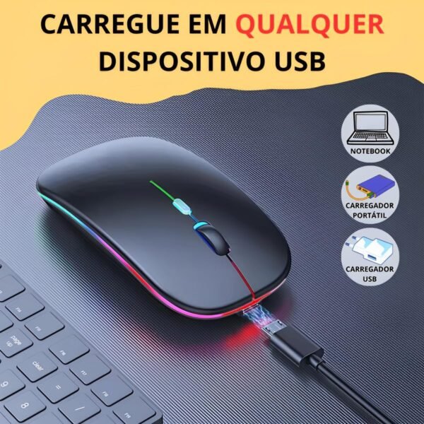 Mouse Sem Fio Recarregável Óptico Com Luz Led Rgb Colorido Wireless Usb 2.4Ghz - Image 7