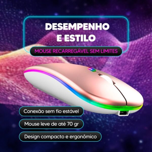 Mouse Sem Fio com Bluetooth Recarregável Óptico Wireless Silencioso Led Rgb Colorido Ergonômico Usb 2.4 Ghz para Notebook Computador Pc Desktop (BRANCO) - Image 6