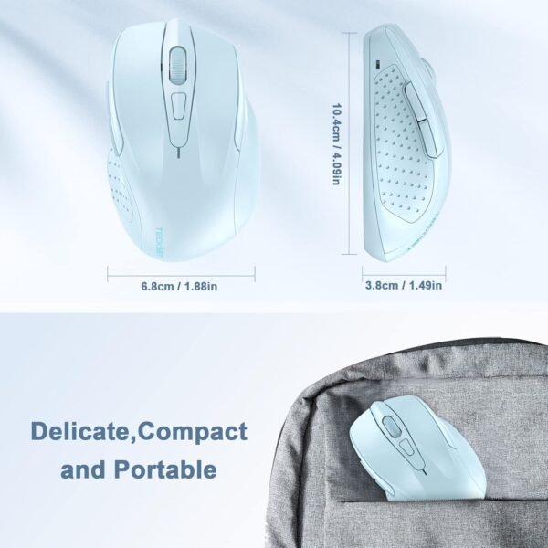 TECKNET Mouse sem fio, mouse óptico ergonômico de 2,4 G, mouse de computador para laptop, PC, computador, Chromebook, notebook, 6 botões, vida útil da bateria de 24 meses, 4000 DPI, 6 níveis de ajuste - Image 5