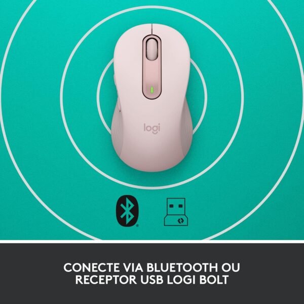 Mouse Sem Fio Logitech Signature M650 com Design de Tamanho Compacto, Clique Silencioso, Botões Laterais Personalizáveis, Conexão USB e Bluetooth - Rosa - Image 7