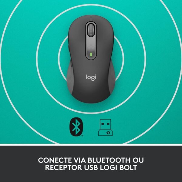Mouse Sem Fio Logitech Signature M650 com Design de Tamanho Compacto, Clique Silencioso, Botões Laterais Personalizáveis, Conexão USB e Bluetooth - Grafite - Image 7