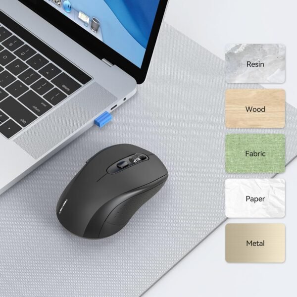 TECKNET Mouse Bluetooth, mouse sem fio 4000DPI Bluetooth para laptop 2 em 1 (BT 5.0/3.0 + 2,4 Ghz), mouse portátil para PC sem fio com receptor USB para Mac, compatível com MacBook Chromebook - Image 6