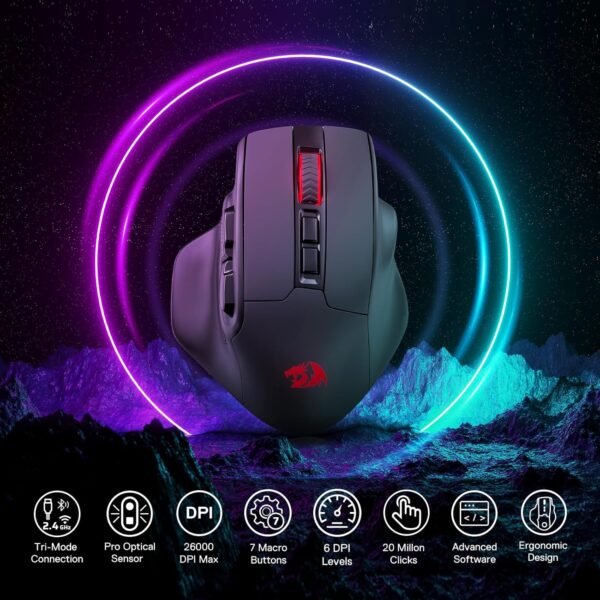 Mouse Gamer Redragon Bullseye Pro, Wireless 2.4GHz Cabo ou Bluetooth, RGB, 7 Botões, 26000DPI, Preto - M806RGB-PRO - Image 2