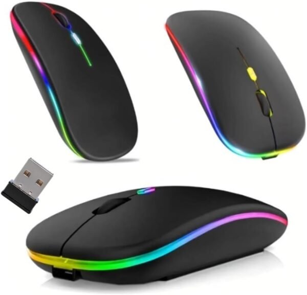 Mouse Sem Fio Recarregável Linha Prime (Preto), Conexão Dual Bluetooth 5.0/USB 2.4GHz, DPI Ajustável, Design Ergonômico com LED RGB. Desempenho Premium em Qualquer Dispositivo.