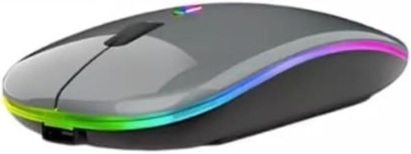 Mouse Sem Fio Recarregável Wireless Bluetooth Óptico LED RGB Colorido Ergonômico 2.4 GHz USB Para Notebook, Computador, PC e Desktop - Linha Premium SellXpert (Cinza)