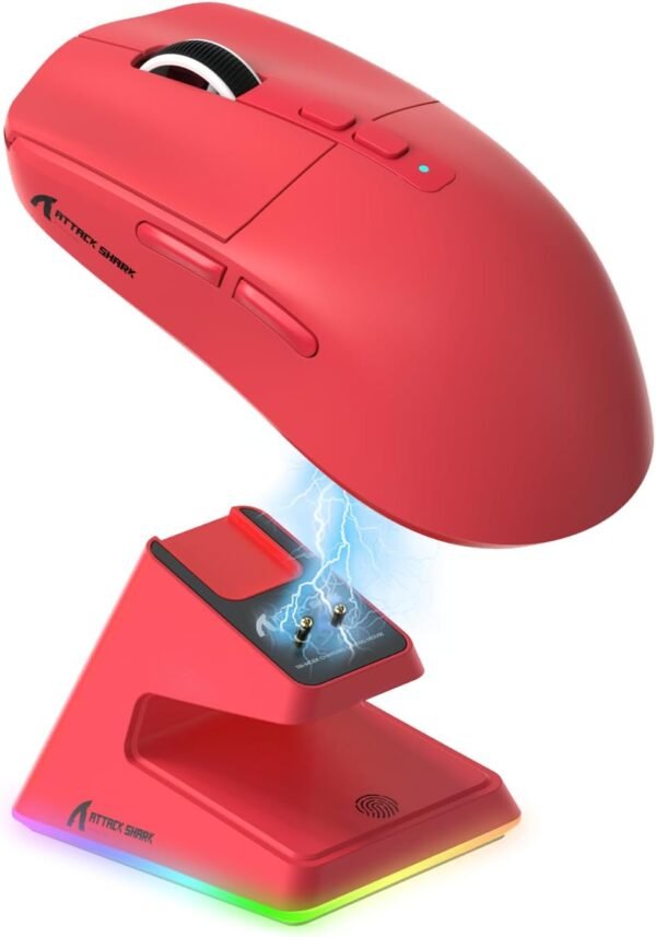 Mouse para jogos ATTACK SHARK X6 49g Superlight sem fio com base de carregamento RGB magnético, mouse ultraleve PixArt PAW3395, 26000DPI, mouse sem fio/com fio BT/2.4G, bateria de 200 horas para