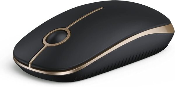 Mouse sem fio Vssoplor, mouse de computador portátil fino 2.4G com receptor Nano Mouse óptico silencioso e silencioso para notebook, PC, laptop, computador-preto e dourado