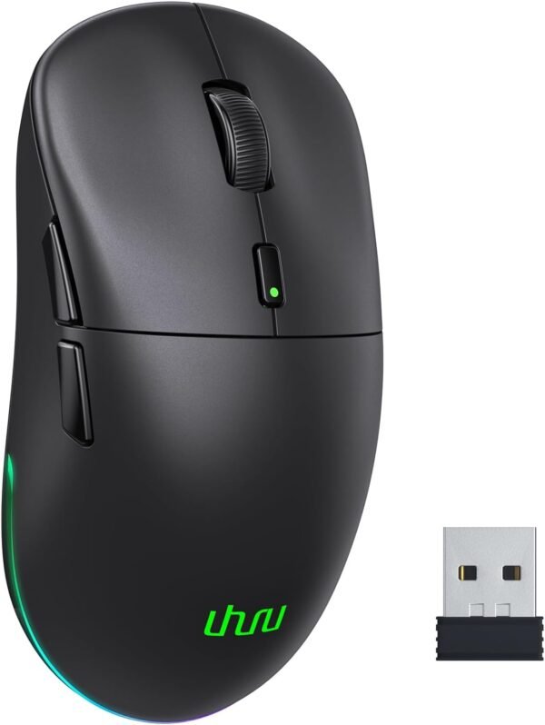 UHURU Mouse para jogos sem fio, 26000 DPI, mouse para jogos com retroiluminação RGB, 70 horas de vida útil da bateria, 2,4 GHz e com fio, 6 botões, adequado para PC/Mac - preto