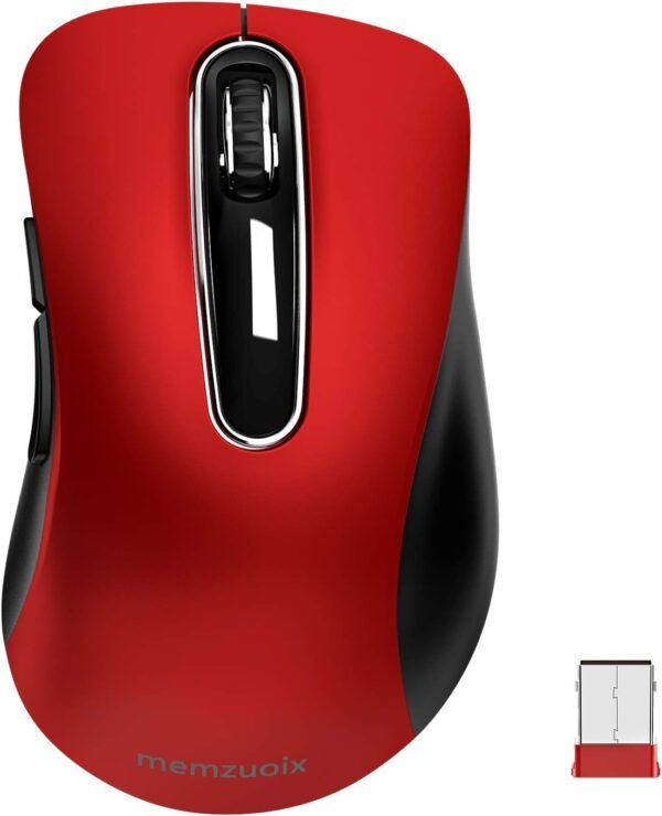 memzuoix Mouse sem fio de 2,4 G, mouse óptico móvel sem fio de 1200 DPI com receptor USB, mouse de computador portátil para laptop, PC, desktop, MacBook, 5 botões, vermelho