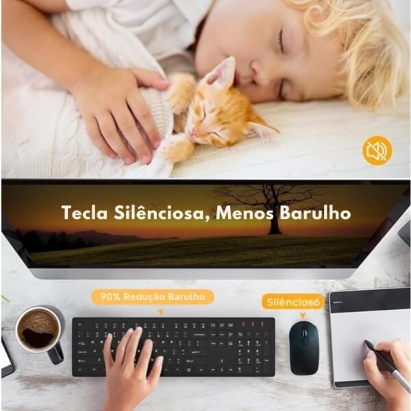 Combo Slim Teclado Mouse fone de Ouvido Sem Fio Bluetooth Com Microfona Kit Home Office. (Preto) - Image 6