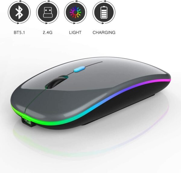 Mouse LED Bluetooth Sem Fio, Mouse Bluetooth Para Mac, Mouse Bluetooth para iPad Pro/iPad Air, Mouse Sem Fio Para MacBook Pro/MacBook Air // Laptop/Mac (Cinza) - Image 2