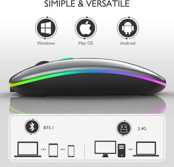 Mouse LED Bluetooth Sem Fio, Mouse Bluetooth Para Mac, Mouse Bluetooth para iPad Pro/iPad Air, Mouse Sem Fio Para MacBook Pro/MacBook Air // Laptop/Mac (Cinza) - Image 5