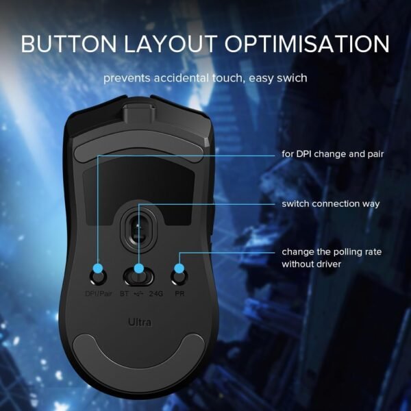 Delux M800ultra Mouse Gamer Sem Fio, PAW3395 COM 26000DPI, NORDIC 52840 MCU, 55G LOVE, 120 HORAS DE RESISTÊNCIA, CONEXIOO TRIMODO, TAXA DE PESQUISA DE 1000 Hz (600MAH-PRETO) - Image 8