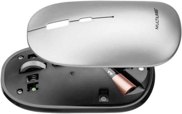 Mouse sem fio slim conexão bluetooth e USB 1600DPI AJustável 4 botões clique silencioso luz do leitor invisvel com pilha inclusa cinza - mo332 - Image 2