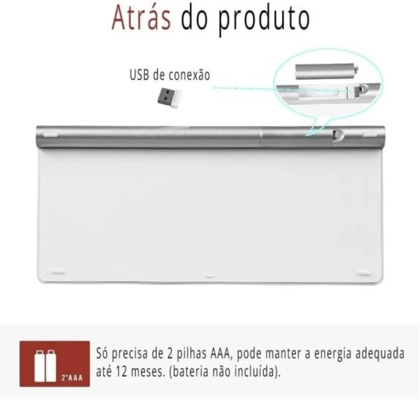 Kit Teclado e Mouse Sem Fio 2,4 GHz ABNT2 Ç Branco e Prata - Design Compacto, Clique Silencioso, Ambidestro, Alcance de 10m e Leve para Computador E Notebook Trabalo Estudo - Nano receptor USB USB - Image 9