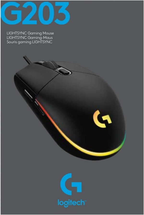 Mouse Gamer Logitech G203 LIGHTSYNC RGB, Efeito de Ondas de Cores, 6 Botões Programáveis ​​e Até 8.000 DPI - Preto - Image 10