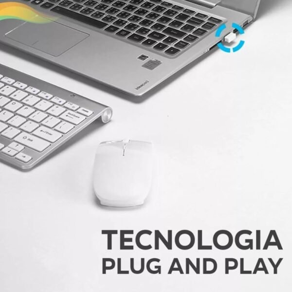 Kit Teclado e Mouse Sem Fio 2,4 GHz ABNT2 Ç Branco e Prata - Design Compacto, Clique Silencioso, Ambidestro, Alcance de 10m e Leve para Computador E Notebook Trabalo Estudo - Nano receptor USB USB - Image 6