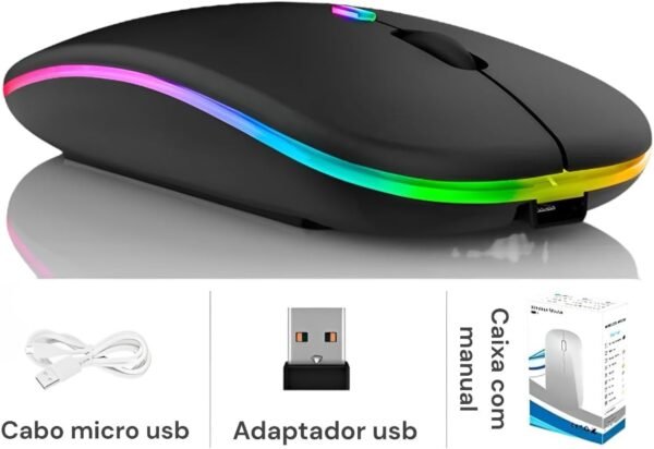 Mouse sem fio rgb jogador recarregável bluetooth ptico liderado colorido ergonônico USB 2.4 GHZ Alta precisão AJuste dpi - Image 4