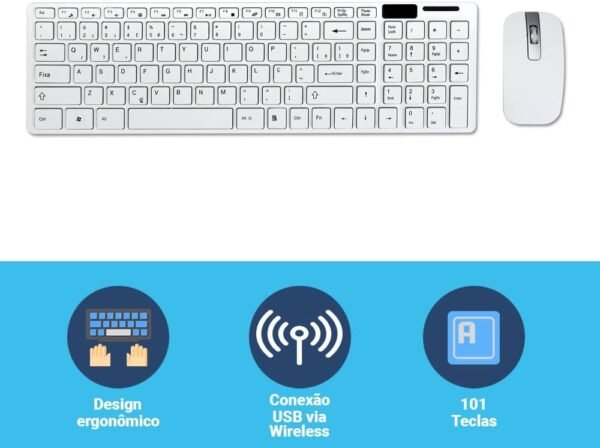 Kit Teclado ABNT2 e Mouse Sem Fio Branco K-06 Wireless USB Ultra Slim - Strong Tech - Image 2