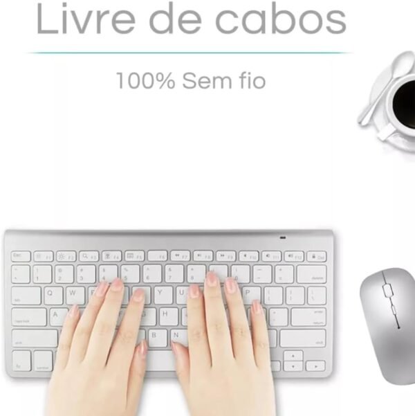 Kit Teclado e Mouse Sem Fio 2,4 GHz ABNT2 Ç Branco e Prata - Design Compacto, Clique Silencioso, Ambidestro, Alcance de 10m e Leve para Computador E Notebook Trabalo Estudo - Nano receptor USB USB - Image 3