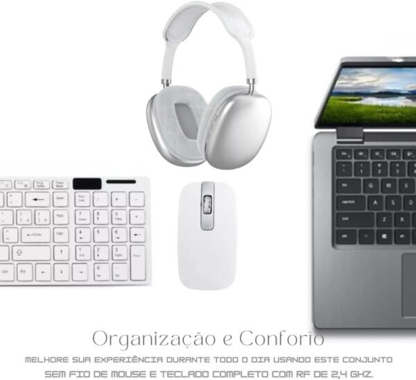 Combo Slim Teclado Mouse fone de Ouvido Sem Fio Bluetooth Com Microfona Kit Home Office. (Preto) - Image 3