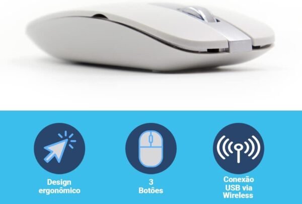 Kit Teclado ABNT2 e Mouse Sem Fio Branco K-06 Wireless USB Ultra Slim - Strong Tech - Image 3