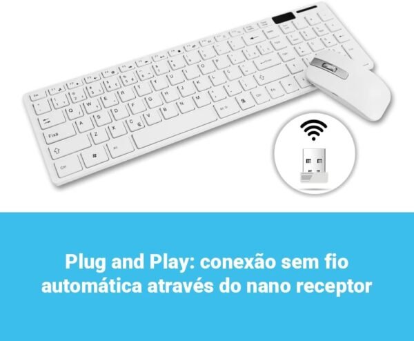 Kit Teclado ABNT2 e Mouse Sem Fio Branco K-06 Wireless USB Ultra Slim - Strong Tech - Image 6