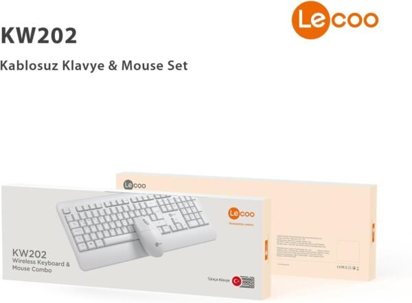 Combo Teclado e Mouse sem fio Lecoo KW202WH Branco Layout ABNT2 Ergonômico anti respingo mouse ambidestro e ergonômico alcance de 10 metros com nano USB Plug and Play wi-fi - Image 9