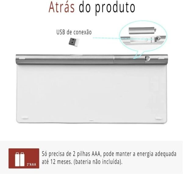 Kit Teclado Sem Fio E Mouse USB 2.4GHz sem fio compacto premium abnt2 letra Ç notebook computador Branco - Image 6