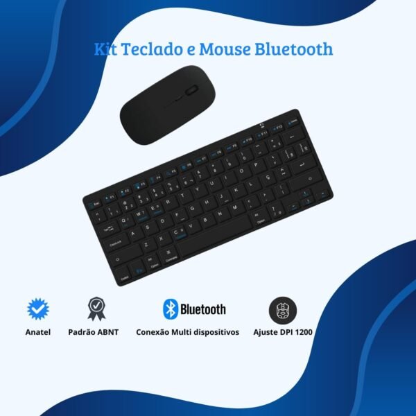 Kit Teclado e Mouse sem fio Bluetooth com Design Confortável, Durável, Para Tablet e Celular, Computador, Android, Note Layout ABNT2 Brasileiro (Preto) - Image 2