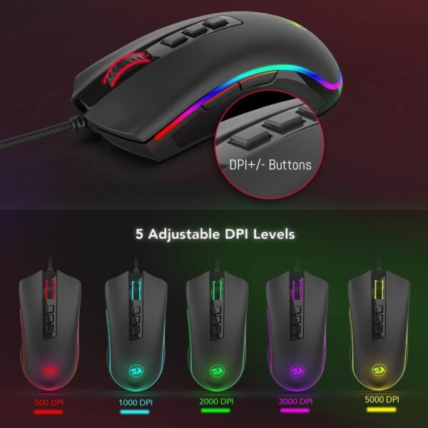 Mouse Gamer Redragon Cobra, Chroma RGB, 10000DPI, 7 Botões, Preto - Image 6