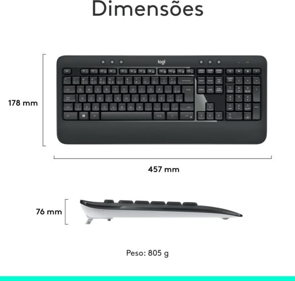 Combo Teclado e Mouse sem fio Logitech MK540 com Teclado com Apoio para as Mãos, Teclas de Mídia de Fácil Acesso, Mouse Ambidestro, Conexão USB, Pilhas Inclusas e Layout ABNT2 - Image 8