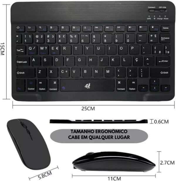 VITX Kit Teclado E Mouse Sem Fio Bluetooth Colorido Para Tablet Pc iPad (Preto) - Image 6