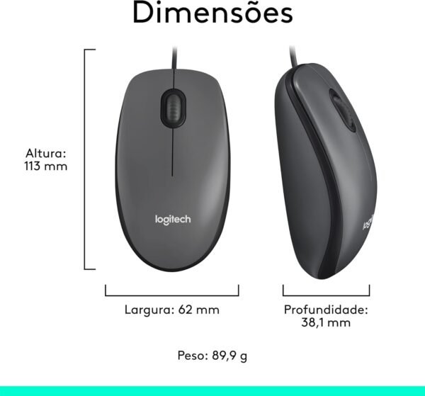 Mouse com fio USB Logitech M100 com Design Ambidestro e Facilidade Plug and Play - Cinza - Image 8