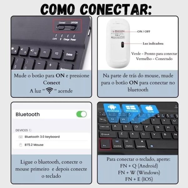 Kit Teclado e mouse sem fio bluetooth colorido para tablet ipad - Image 2