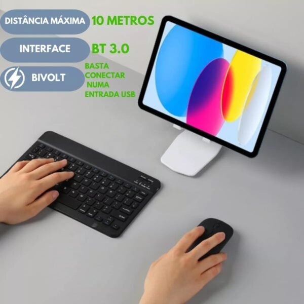 VITX Kit Teclado E Mouse Sem Fio Bluetooth Colorido Para Tablet Pc iPad (Preto) - Image 4