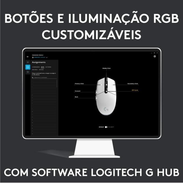 Mouse Gamer Logitech G203 LIGHTSYNC RGB, Efeito de Ondas de Cores, 6 Botões Programáveis ​​e Até 8.000 DPI - Preto - Image 9