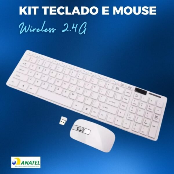 Kit Teclado e Mouse Sem Fio sem fio 2.4g, compacto Ultra Slim 10 metros de Alcance (Branco) - Image 3