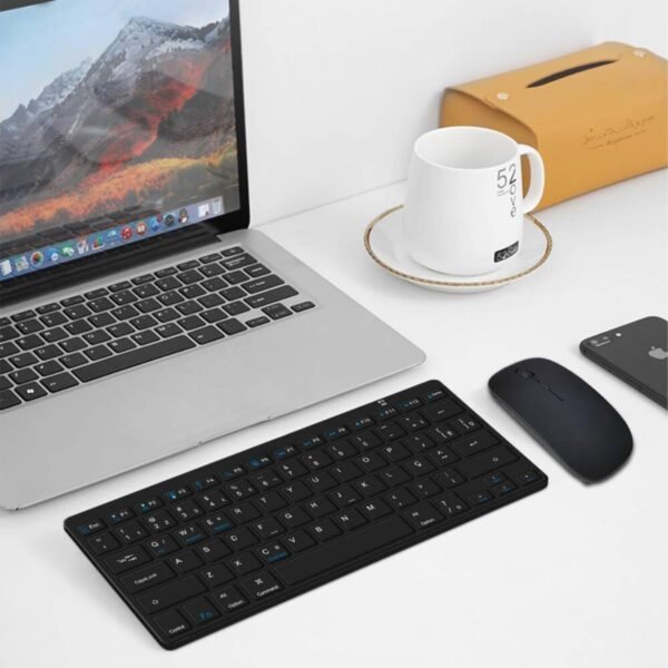 Kit Teclado e Mouse sem fio Bluetooth com Design Confortável, Durável, Para Tablet e Celular, Computador, Android, Note Layout ABNT2 Brasileiro (Preto) - Image 7