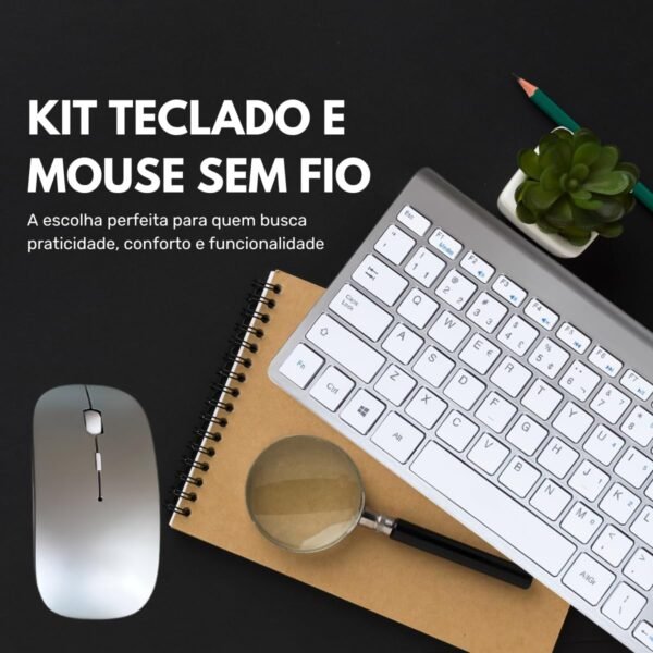 Kit Teclado e Mouse Sem Fio 2,4 GHz CONEXão sem fio Combo Combo Combo ptico Ultra fino abnt2 com Tecla Ç Ç em Portugues Padrão layout Brasileiro - Image 2