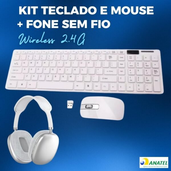 Combo Slim Teclado Mouse fone de Ouvido Sem Fio Bluetooth Com Microfona Kit Home Office. (Preto) - Image 2