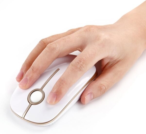 VssoPlor Mouse sem fio, mouse portátil fino de 2,4 G com receptor nano para notebook, PC, laptop, computador (branco e dourado) - Image 5