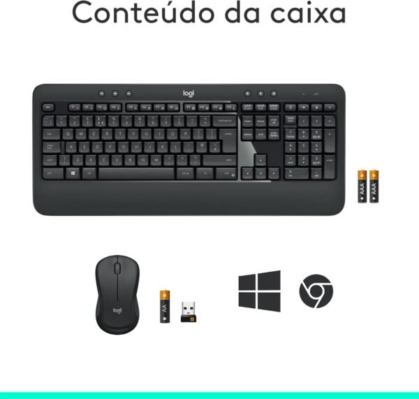 Combo Teclado e Mouse sem fio Logitech MK540 com Teclado com Apoio para as Mãos, Teclas de Mídia de Fácil Acesso, Mouse Ambidestro, Conexão USB, Pilhas Inclusas e Layout ABNT2 - Image 11